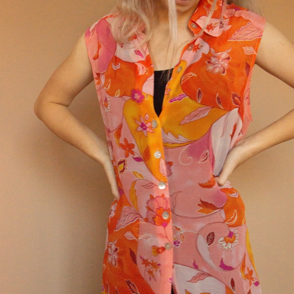 90s Vintage 100% Silk Chiffon Sleeveless Blouse